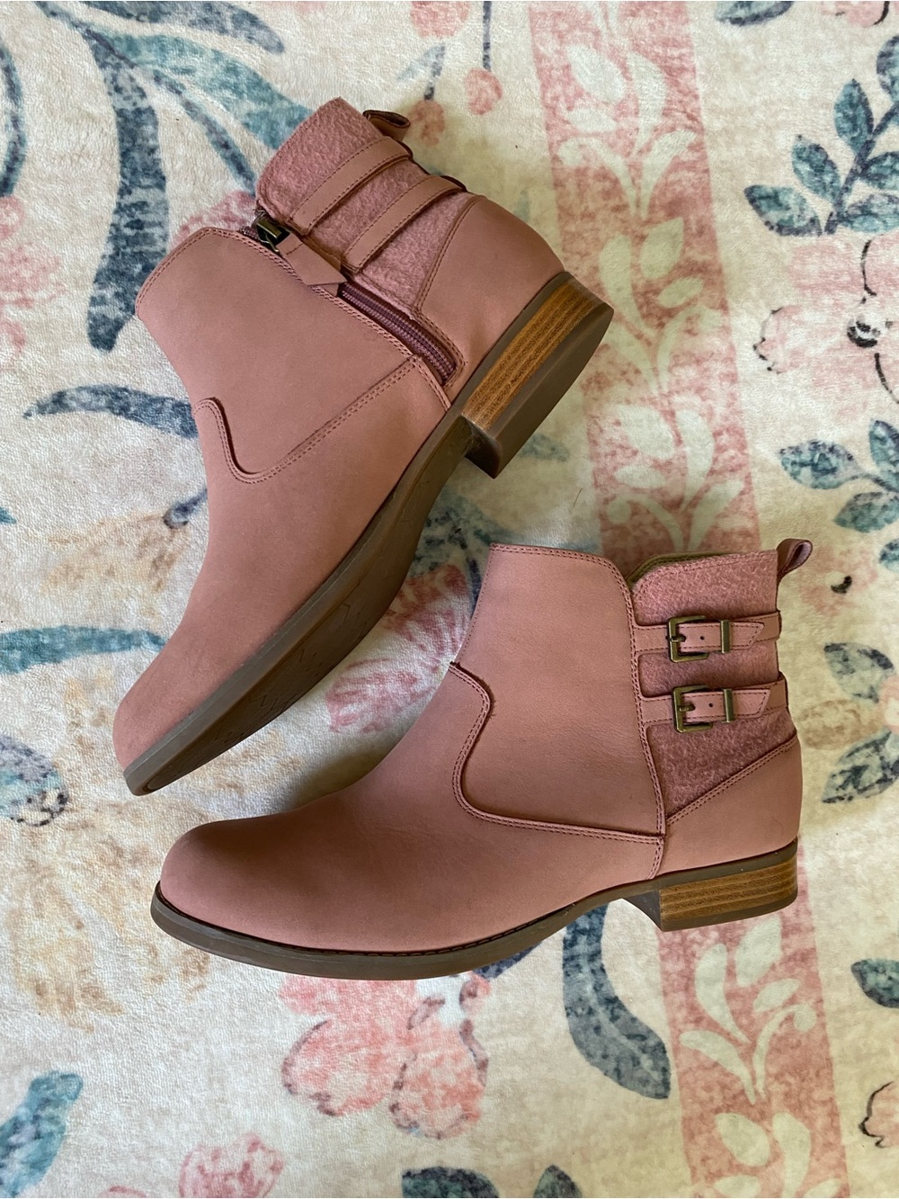 Women's Dusty Rose Ankle Booties with Buckle Straps